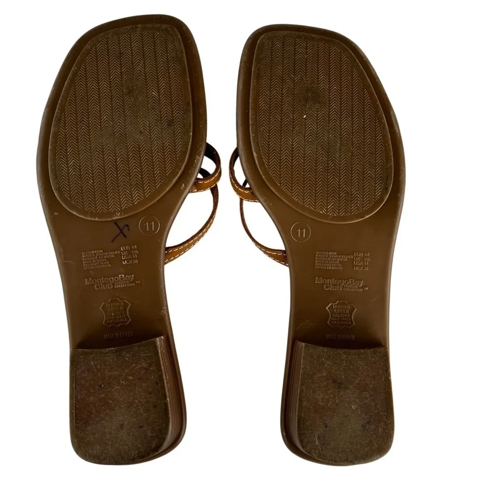 Montego Bay Club Brown Leather Square Toe Strap Women's Size 11 Strappy Sandals